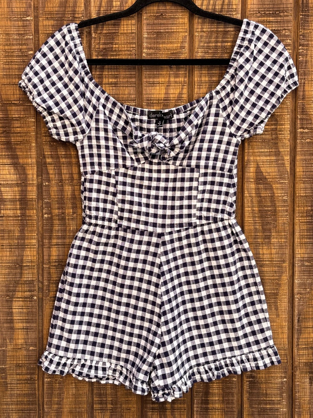 Derek Heart Gingham Dark Navy Blue & White Romper
